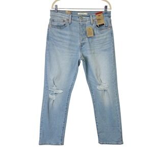 NEW Levis Wedgie Straight Jeans Women's 32 Light Wash Distressed High Rise